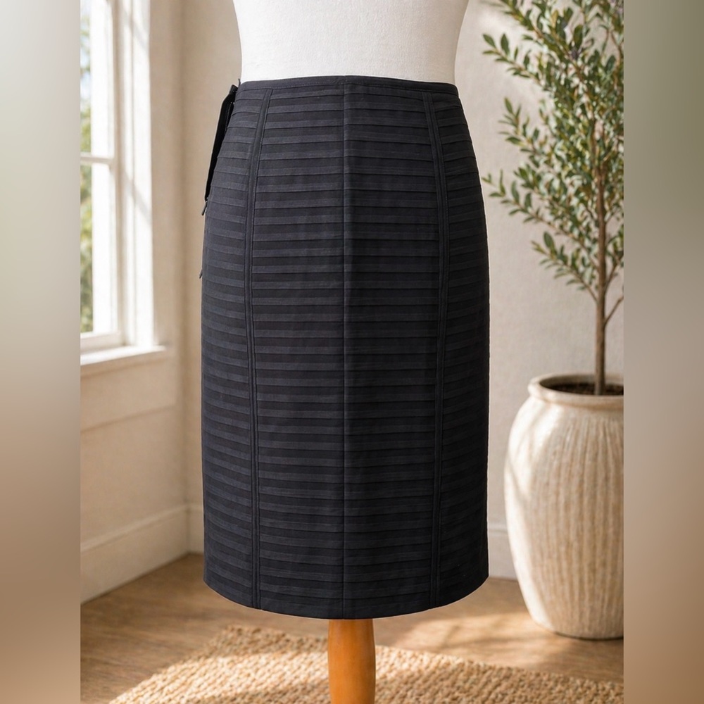 Ann Taylor Charcoal Striped Pencil silk Skirt Knee Length Workwear Office